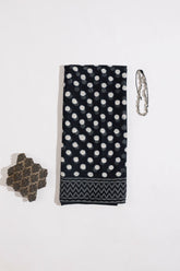 Black Pure Cotton Mul Hand Block Saree
